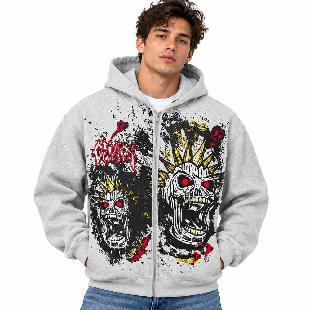 NWT XL Reason Long Sleeve Hoodie Jacket Mohawk Skull Graffiti Full Zip